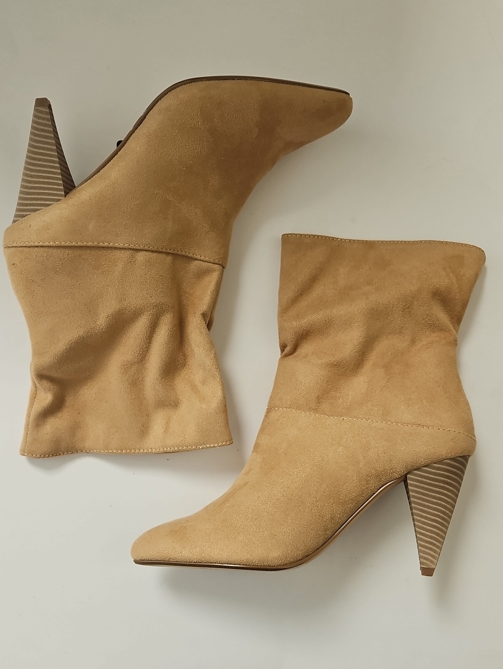 Express Tan Suede Pointed Toe Cone Heel Ankle Boots